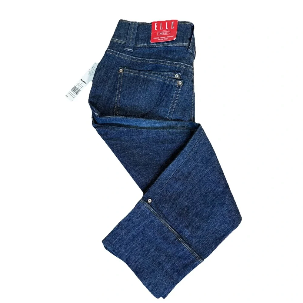 NWT ELLE Capri Denim Jeans‎ Women's Size 2 Low Rise Whisker Dark Wash Wide Leg